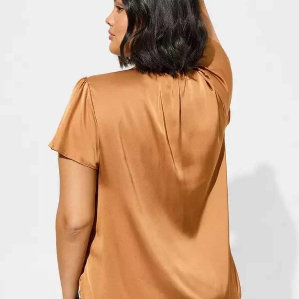Torrid | Satin Golden Rust Brown Necktie Accent Blouse - Picture 5 of 11